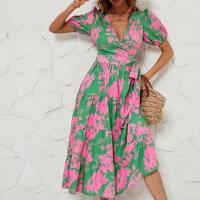 Polyester Waist-controlled One-piece Dress printed leaf pattern PC