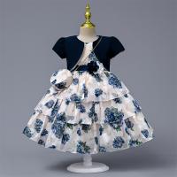 Polyester & Cotton Princess Girl One-piece Dress large hem design dress & coat printed shivering PC