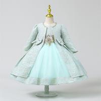 Polyester & Cotton Princess Girl One-piece Dress large hem design skirt & coat embroidered Set
