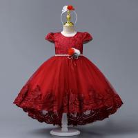 Polyester & Cotton Princess Girl One-piece Dress large hem design embroidered PC