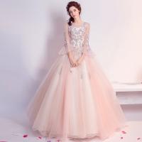 Polyester Plus Size & High Waist Long Evening Dress large hem design embroidered floral pink PC