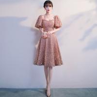 Sequin & Polyester Slim & Plus Size Short Evening Dress pink PC