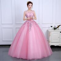 Polyester Plus Size & High Waist Long Evening Dress large hem design embroidered pink PC