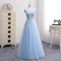 Polyester Slim & Plus Size Long Evening Dress & tube embroidered sky blue PC