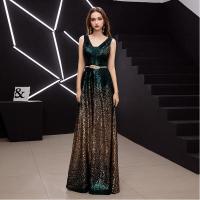 Sequin & Polyester Slim & Plus Size Long Evening Dress deep V PC