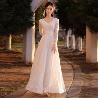 Polyester Slim & Plus Size Long Evening Dress embroidered white PC
