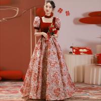 Polyester Robe de soirée nuptiale Brodé Floral Rouge pièce