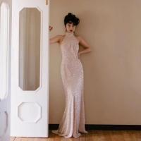 Sequin & Polyester Slim & Plus Size Long Evening Dress backless light pink PC