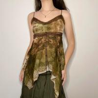 Lace & Polyester Camisole irregular & backless & breathable stretchable green PC