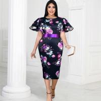 Polyester Waist-controlled & High Waist Sexy Package Hip Dresses printed floral black PC