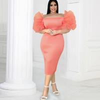 Polyester Sexy Package Robes hip Solide Rose pièce