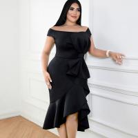 Polyester Waist-controlled Sexy Package Hip Dresses irregular & off shoulder Solid black PC