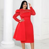 Polyester Waist-controlled & Slim & Plus Size Sexy Package Hip Dresses iron-on Solid red PC