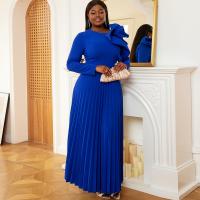 Polyester Plus Size & Pleated One-piece Dress & ankle-length Solid blue PC
