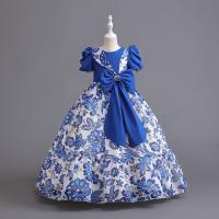 Polyester Princess Girl One-piece Dress Cute & large hem design printed shivering PC