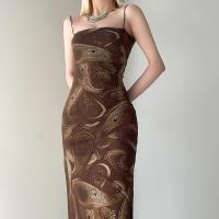 Knitted Slim Sexy Package Hip Dresses side slit & backless stretchable Solid brown PC