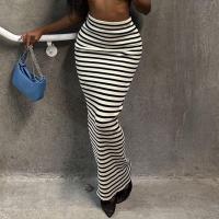 Polyester Slim Maxi Skirt slimming & ankle-length striped black PC