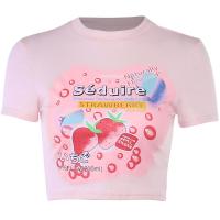 Polyester Crop Top Women Short Sleeve T-Shirts & breathable stretchable pink PC