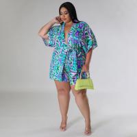 Polyester Plus Size Women Casual Set & two piece Pants & top printed Set