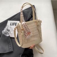 Straw & PU Leather Easy Matching & Bucket Bag & Weave Handbag attached with hanging strap PC