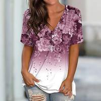 Mixed Fabric Women Short Sleeve T-Shirts & sweat absorption & loose & breathable printed floral PC