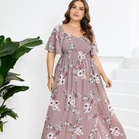 Polyester Waist-controlled & Soft & Plus Size One-piece Dress & loose printed shivering pink PC