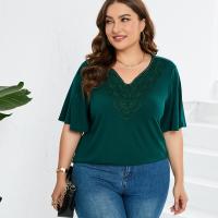 Polyester Plus Size Women Short Sleeve T-Shirts & loose & breathable Solid green PC
