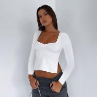 Polyester Soft Women Long Sleeve Blouses side slit & breathable Solid PC