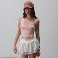 Polyester Waist-controlled Tank Top & off shoulder & breathable stretchable Solid pink PC