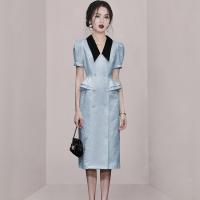 Polyester Waist-controlled & scallop One-piece Dress & breathable jacquard Solid PC