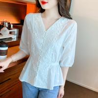 Polyester Soft Women Short Sleeve Shirt & sweat absorption & loose Solid white PC