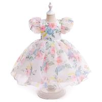 Polyester Princess Girl One-piece Dress large hem design Polyester printed floral multi-colored PC