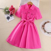 Polyester Slim Girl One-piece Dress patchwork Solid fuchsia PC