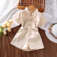 Polyester Slim Girl Clothes Set & two piece Pants & top patchwork Solid beige Set