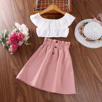 Polyester Slim Girl Clothes Set & two piece skirt & top patchwork Solid two different colored Set