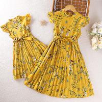 Polyester Slim Girl One-piece Dress printed shivering yellow PC