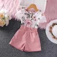 Polyester Slim Girl Clothes Set & two piece Pants & top printed Others pink Set