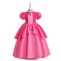 Polyester Princess Girl One-piece Dress large hem design patchwork Solid fuchsia PC
