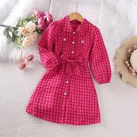 Polyester Slim Girl One-piece Dress patchwork plaid red PC