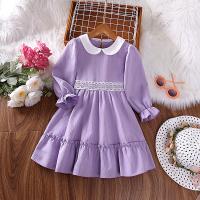 Polyester Slim Girl One-piece Dress patchwork Solid purple PC