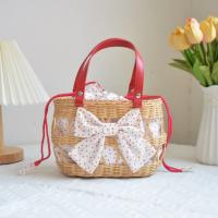 Rattan & Straw & Cotton hard-surface & Easy Matching Handbag Cute & hollow bowknot pattern mixed colors PC