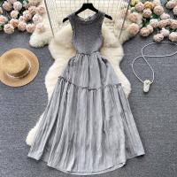 Polyester Einteiliges Kleid, Solide, Grau,  Stück