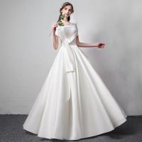 Polyester Waist-controlled Long Evening Dress large hem design & off shoulder Solid white PC