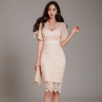 Polyester Waist-controlled & Slim Sexy Package Hip Dresses & hollow stretchable Solid pink PC
