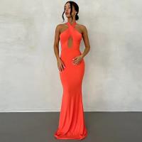 Polyester Sexy Package Hip Dresses backless & off shoulder & floor-length stretchable Solid PC