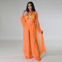 Polyester Women Casual Set see through look & three piece Pants & camis & coat Set