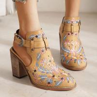 Cloth & Rubber & PU Leather chunky High-Heeled Shoes floral Pair