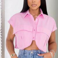 Polyester Women Short Sleeve Shirt midriff-baring & irregular patchwork Solid :L PC
