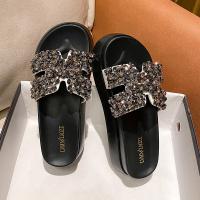Microfiber PU Synthetic Leather Flange Women Sandals & with rhinestone Pair