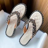 Microfiber PU Synthetic Leather Women Flip Flops & with rhinestone Pair